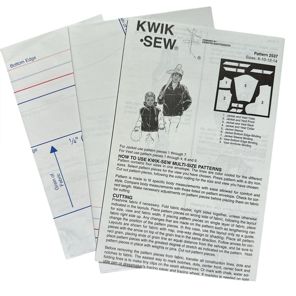 Vintage Y2K, uncut, factory folded Kwik Sew Pattern 2537, size 8 - 14 - Picture 3 of 4